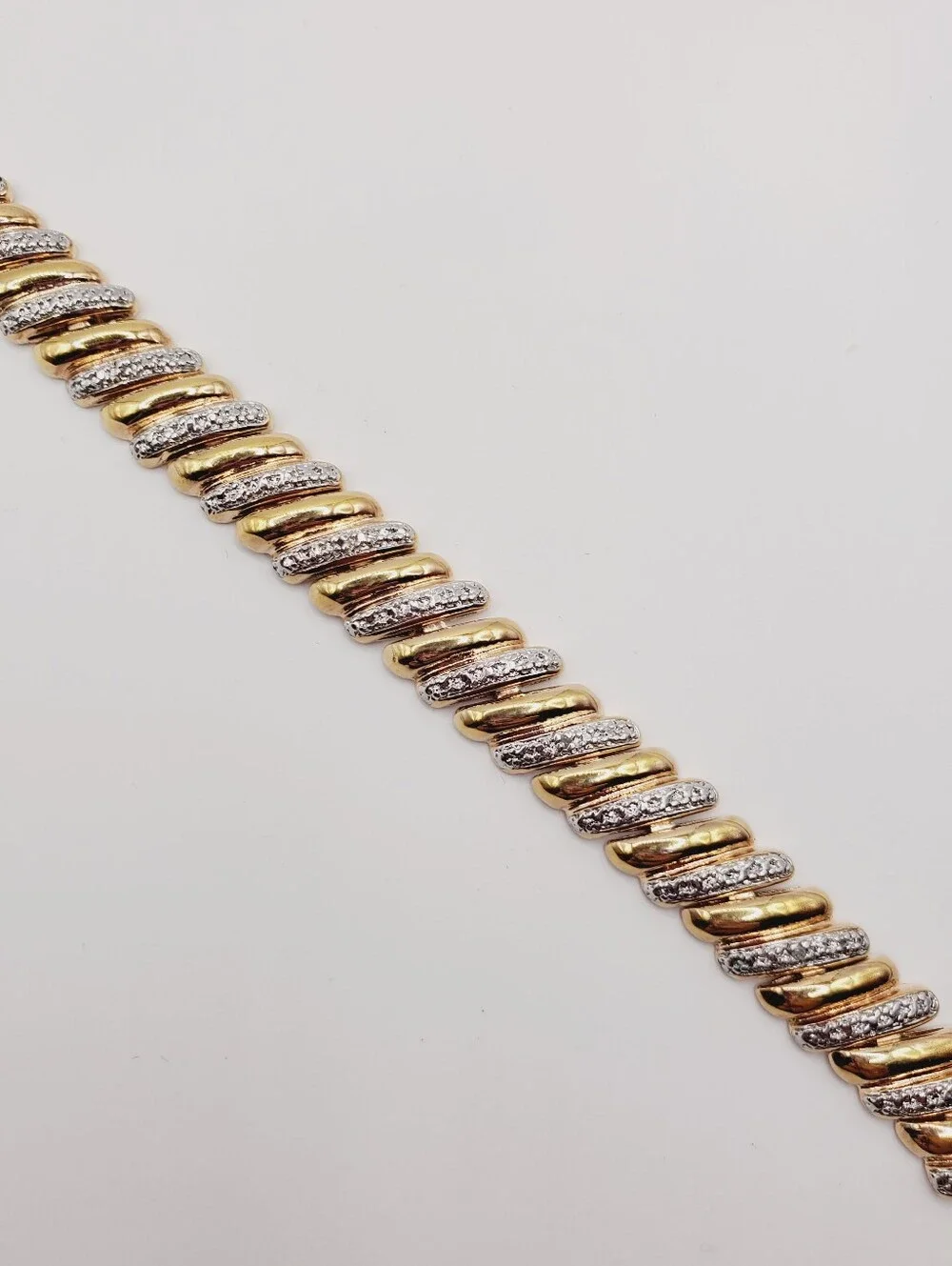 Genuine Diamond Yellow Gold and 925 Silver Twisted Pave Bracelet